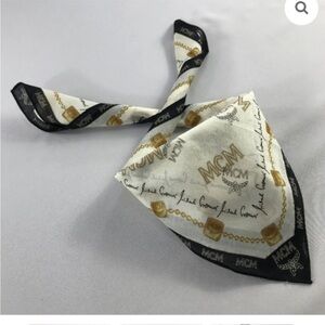 MCM White and Black Scarf with Gold Details
